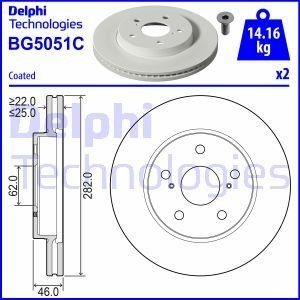 Комплект тормозных дисков (цена за штуку, комплект 2 шт.) передние левая/правая SUZUKI SWACE; TOYOTA COROLLA 1.2/1.6/1.8H 10.18- Delphi BG5051C