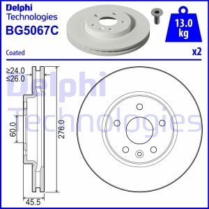 Комплект гальмівних дисків (2 шт.) передні лівий/правий OPEL AMPERA-E, ASTRA K 1.0-Electric 06.15- Delphi BG5067C