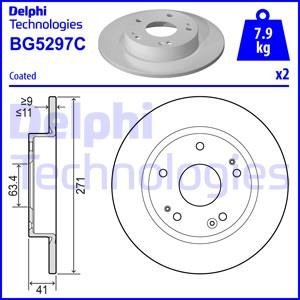 Комплект тормозных дисков (цена за штуку, комплект 2 шт.) задние левая/правая FORD FOCUS IV 1.0-2.0D 01.18- Delphi BG5297C