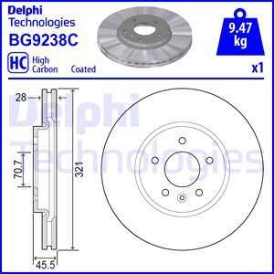 Гальмівний диск передній лівий/правий OPEL INSIGNIA B, INSIGNIA B COUNTRY, INSIGNIA B GRAND SPORT 1.5-2.0D 03.17- Delphi BG9238C