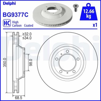 Фото автозапчастини гальмівний диск Delphi BG9377C