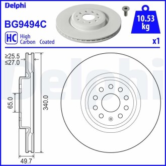 Фото автозапчасти гальмівний диск Delphi BG9494C