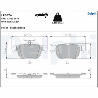 Фото автозапчасти комплект тормозных колодок задних AUDI A3; CUPRA FORMENTOR; SEAT LEON, LEON SPORTSTOURER; SKODA OCTAVIA IV; Volkswagen CADDY CALIFORNIA V CAMPER, CADDY V, CADDY V/MINIVAN, GOLF VIII 1.0-2.0D 07.19- Delphi LP3674