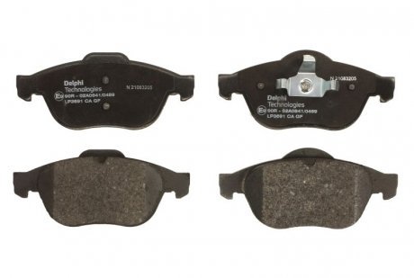 Комплект тормозных колодок передний RENAULT ESPACE IV, LAGUNA II, VEL SATIS 1.9D-3.5 03.01- Delphi LP3691 (фото 1)