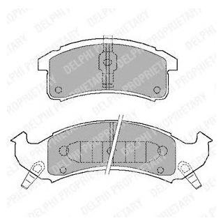 Фото автозапчасти комплект тормозных колодок перед BUICK LESABRE, PARK AVENUE; КАДИЛЛАК АЛЛАНТЕ, ДЕВИЛЬ, ЭЛЬДОРАДО, ФЛИТВУД, СЕВИЛЬЯ, СЕВИЛЬЯ II; ШЕВРОЛЕ КАМАРО, ЛЮМИНА АПВ; ПОНТИАК БОНВИЛЬ, ЖАР-ПТИЦА 2.3-5.7 07.89-12.05 Delphi LP897 (фото 1)