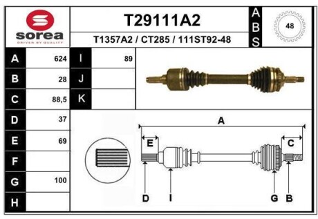 Фото автозапчастини піввісь XM Break (Y4), 05.94 EAI T29111A2