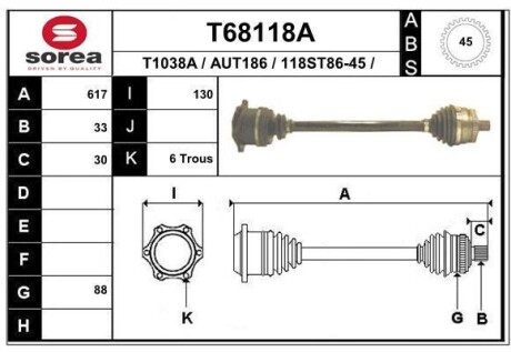 Фото автозапчастини піввісь PASSAT B5.5 Variant EAI T68118A