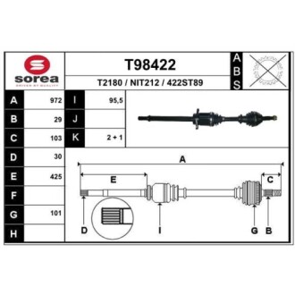 Фото автозапчасти піввісь QASHQAI / QASHQAI +2 EAI T98422