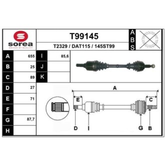 Фото автозапчастини піввісь DUSTER Furgon/SUV, 0 EAI T99145