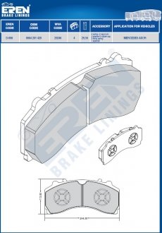 Фото автозапчасти колодки гальмівні wva 29246 mb actros/axor 2011--> front (з монт. К-ктом) Eren D-008/1