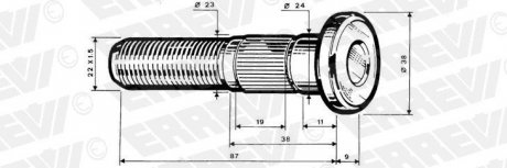 Фото автозапчасти шпилька, ROR, М22х1.5х87mm ERREVI 729019