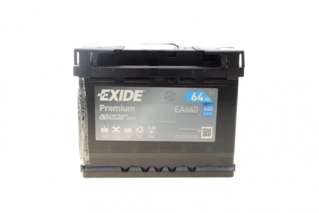 Аккумулятор 12V 64Ah/640A PREMIUM (P+ en) 242x175x190 B13 (стартер) EXIDE EA640