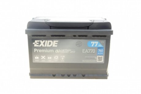 Аккумулятор 12V 77Ah/760A PREMIUM (P+ en) 278x175x190 B13 (стартер) EXIDE EA770