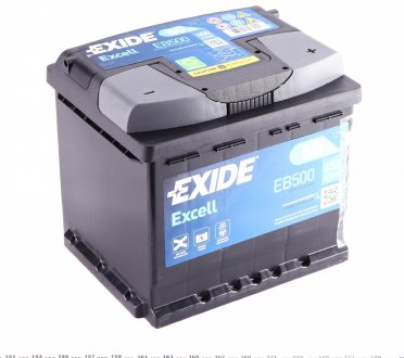 Акумулятор 12V 50Ah/450A EXCELL (P+ стандартний полюс) 207x175x190 B13 (стартерний) EXIDE EB500 (фото 1)