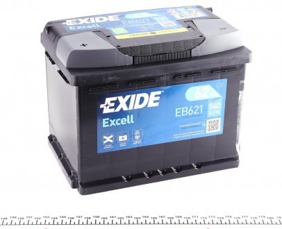 Акумулятор 12V 62Ah/540A EXCELL (L+ en) 242x175x190 B13 (стартерний) EXIDE EB621 (фото 1)