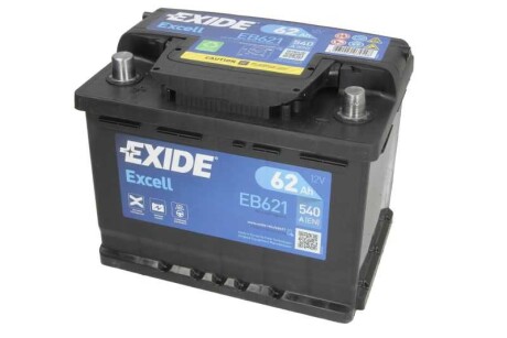 Фото автозапчасти аккумулятор 12V 62Ah/540A EXCELL (L+ en) 242x175x190 B13 (стартер) EXIDE EB621