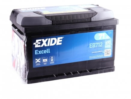 Акумулятор 12V 71Ah/670A EXCELL (P+ en) 278x175x175 B13 (стартерний) EXIDE EB712
