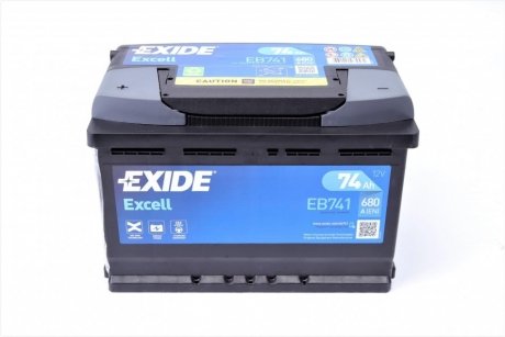 Аккумулятор 12V 74Ah/680A EXCELL (L+ en) 278x175x190 B13 (стартер) EXIDE EB741 (фото 1)