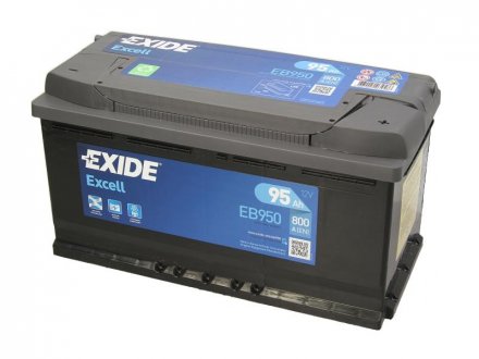 Акумулятор 12V 95Ah/800A EXCELL (P+ стандартний полюс) 353x175x190 B13 - висота ніжки 10,5 мм (початковий) EXIDE EB9500