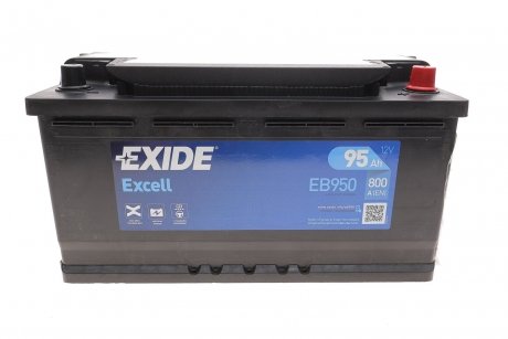 Аккумуляторная батарея 95Ah/800A (352x175x190/+R/B13) Excell EXIDE EB950 (фото 1)