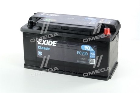 Аккумулятор 12V 90Ah/720A CLASSIC (P+ en) 353x175x190 B13 (стартер) EXIDE EC900 (фото 1)