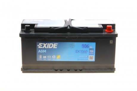 Фото автозапчастини акумулятор 12V 106Ah/950A AGM (P+ Standard) 393x175x190 B13 (agm) EXIDE EK1060