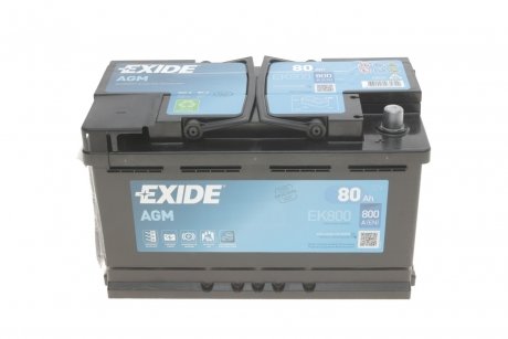 Аккумулятор 12V 80Ah/800A START&STOP AGM (стандартный полюс P+) 315x175x190 B13 (agm/стартер) EXIDE EK800