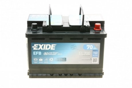 Аккумулятор 12V 70Ah/760A START&STOP EFB (стандартный полюс P+) 278x175x190 B13 (efb/стартер) EXIDE EL700