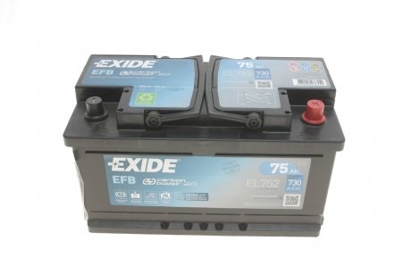 Аккумулятор 12V 75Ah/730A START&STOP EFB (стандартный полюс P+) 315x175x175 B13 (efb/стартер) EXIDE EL752 (фото 1)