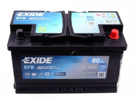 Аккумулятор 12V 80Ah/800A START&STOP EFB (стандартный полюс P+) 315x175x190 B13 (efb/стартер) EXIDE EL800 (фото 1)