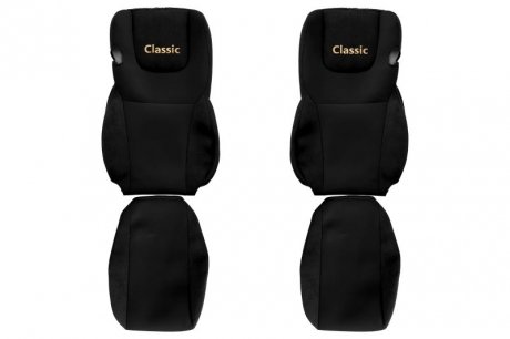 Классические чехлы на сиденья (черный, велюровая ткань, ЕВРО 6; сиденья со встроенными подголовниками; ремень водителя в сиденье; ремень пассажира в сиденье) DAF XF 105 10.12- F-CORE F-CORE PS29 BLACK