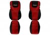Классические чехлы на сиденья (красный, велюровая ткань, ЕВРО 6; сиденья со встроенными подголовниками; ремень безопасности водителя, встроенный в сиденье; ремень безопасности пассажира, установленный на сиденье) DAF XF 105 10.12- F-CORE F-CORE PS29 RED (фото 1)