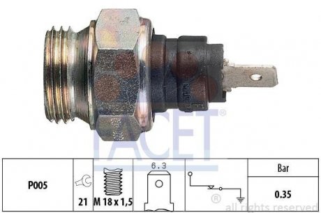 Фото автозапчастини датчик давления масла Renault 5/11/25 10.82- 1,6D/2.1D/ 1.7/2.2 Volvo 340-360 FACET 70034