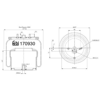 Фото автозапчасти пневмоподушка DAF 75 CF, 85 CF, CF 75, CF 85, XF 105, XF 95 02.98- FEBI BILSTEIN 170930 (фото 1)