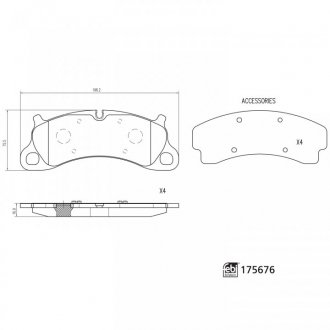 Комплект тормозных колодок спереди PORSCHE 911, 911 TARGA, BOXSTER SPYDER 3.8 12.11- FEBI BILSTEIN 175676