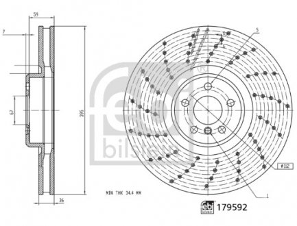 Тормозной диск передний левый BMW 5 (G30, F90), 5 (G31), 6 GRAN TURISMO (G32), 7 (G11, G12), 8 (G14, F91), 8 (G15, F92), 8 GRAN COUPE (G16, F93), X6 (G06, F96) 2.0-4.4 07.16- FEBI BILSTEIN 179592 (фото 1)