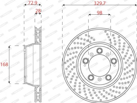 Фото автозапчасти тормозной диск PORSCHE 911, 911 TARGA 3.0-3.8 03.99-12.19 FERODO DDF2131LC-1