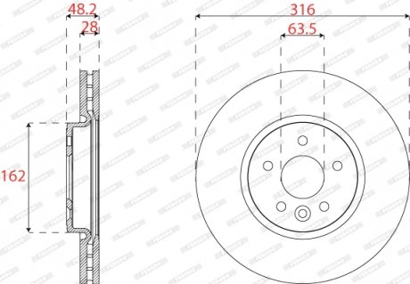 Фото автозапчастини гальмівний диск передній лівий/правий JAGUAR XE 2.0/2.0D 03.15- FERODO DDF2794C