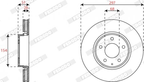 Комплект тормозных дисков (цена за штуку, комплект 2 шт.) передние левая/правая MAZDA 6, CX-5 2.0/2.2D/2.5 11.11- FERODO DDF2849C