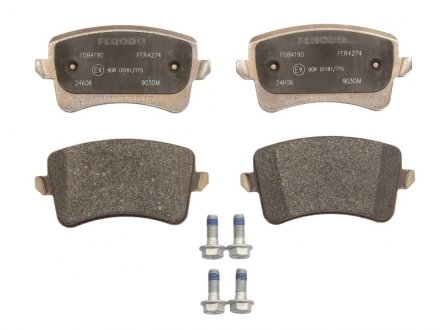 Комплект тормозных колодок задний (с направляющими винтами тормозного суппорта) AUDI A4 B8, A5, Q5; Volkswagen PASSAT B2 1.8-4.2 05.86-05.17 FERODO FDB4190 (фото 1)