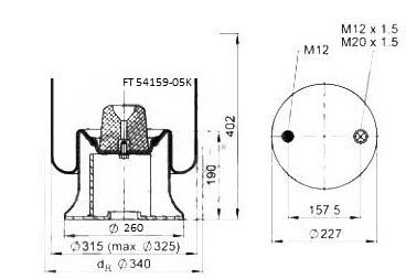Ресори пневматичні (зі сталевими склянками) 4159NP (4159NP07) FIRETECH FT 54159-05 K (фото 1)