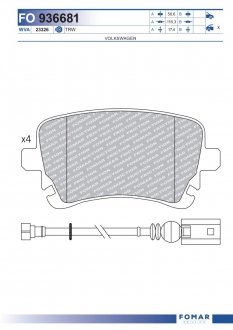 Фото автозапчастини гальмівні колодки дискові VW MULTIVAN V 1.9TDI, 2.0 03-, TRANSPORTER V 1.9TDI, 2.5TDI 03- TYЈ FOMAR 936681