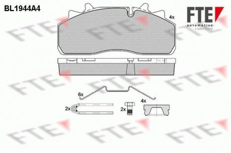 Комплект тормозных колодок задняя/передняя DAF LF, LF 55; Renault MIDLUM 4.5D-6.7D 01.01- FTE BL1944A4 (фото 1)