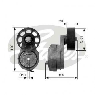 Фото автозапчастини натягувач поликлинового ременя LAND ROVER DEFENDER, DISCOVERY I 2.5D 10.89-12.01 Gates T38425 (фото 1)