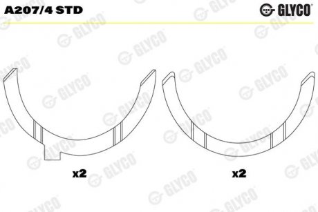 Фото автозапчастини опорні вкладиші коленвала Renault Premium 385, 400 (A207 / 4 | A207 / 4 STD) Glyco A207/4 STD (фото 1)