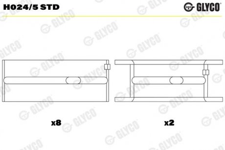 Фото автозапчастини вкладиш колінвалу, комплект (STD мм) AUDI 80; SEAT IBIZA II, TERRA; SKODA FABIA I; VW DERBY, GOLF I, GOLF II, JETTA I, JETTA II, PASSAT, POLO, POLO CLASSIC, SANTANA, SCIROCCO 0.9-1.8 05.73-08.02 Glyco H024/5 STD