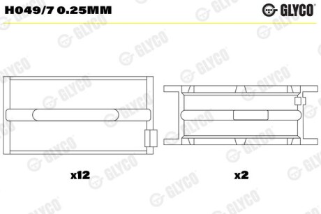 Фото автозапчастини вкладыши коренные 0.25MM HL/PASS-L (К-Т R6 ЦИЛ) MAN D0826 Glyco H049/7 0.25MM