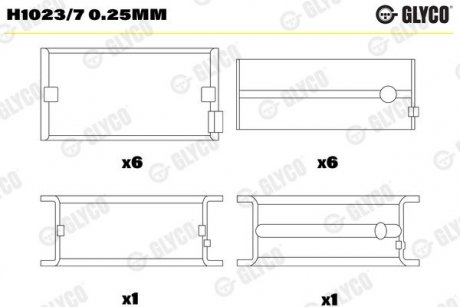 Фото автозапчасти вкладыши коренные 0.25MM HL/PASS-L (К-Т R6 ЦИЛ) IVECO F3BE 0681 CURSOR 13 Glyco H1023/7 0.25MM