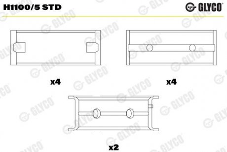 Фото автозапчасти вкладыш коленвала, комплект (STD мм) FORD B-MAX, C-MAX, FIESTA IV, FIESTA V, FIESTA VI, FIESTA/MINIVAN, FOCUS C-MAX, FOCUS I, FOCUS II, FOCUS III, FUSION, PUMA, MAZDA 121 III, 2 1.25-1.7 08.95- Glyco H1100/5 STD