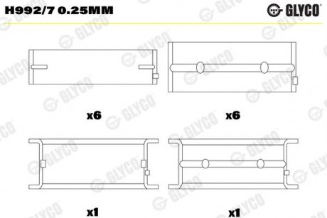 Фото автозапчасти вкладыши коренные 0.25MM HL/PASS-L (К-Т R6 ЦИЛ) MAN D2566/D2866/76/ MB OM407/42 Glyco H992/7 0.25MM